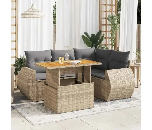 Sofos Komplektas Su Pagalvėlėmis, 5 Dalių, Smėlio, Poliratanas