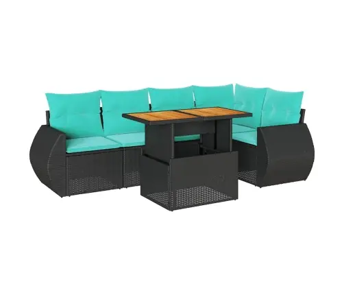 Sofos Komplektas Su Pagalvėlėmis, 6 Dalių, Juodas, Poliratanas