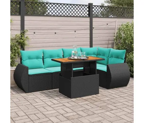 Sofos Komplektas Su Pagalvėlėmis, 6 Dalių, Juodas, Poliratanas