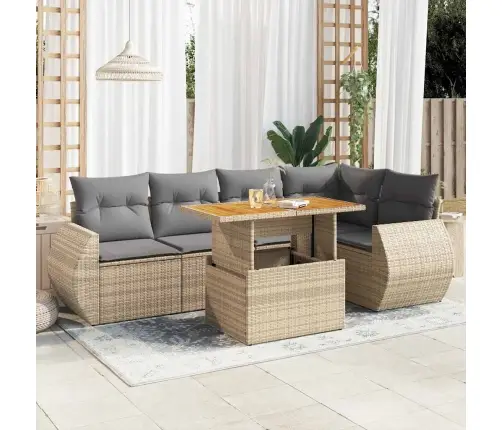 6-Daļīgs Dārza Dīvāna Komplekts, Matrači, Bēša Pe Rotangpalma Vidaxl