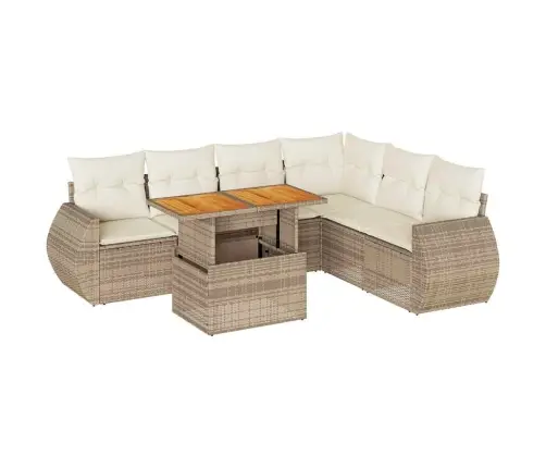 7-Daļīgs Dārza Dīvāna Komplekts, Matrači, Bēša Pe Rotangpalma Vidaxl