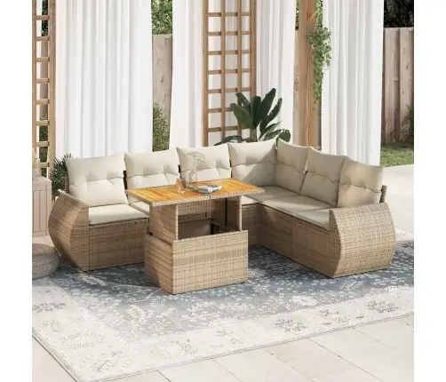 7-Daļīgs Dārza Dīvāna Komplekts, Matrači, Bēša Pe Rotangpalma Vidaxl