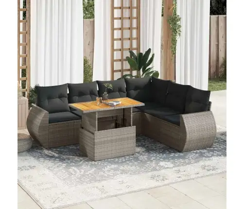 7-Daļīgs Dārza Dīvāna Komplekts, Matrači, Pelēka Pe Rotangpalma Vidaxl