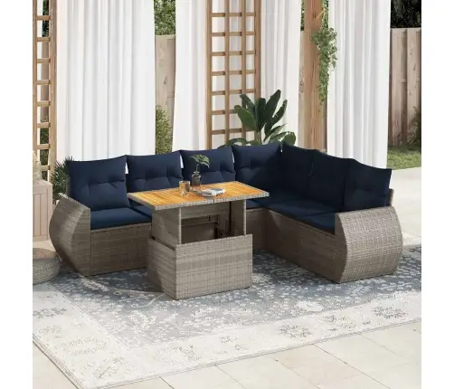 Sofos Komplektas Su Pagalvėlėmis, 7 Dalių, Pilkas, Poliratanas