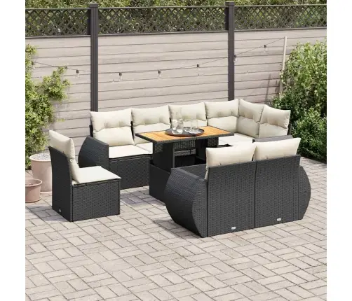 9-Daļīgs Dārza Dīvāna Komplekts, Matrači, Melna Pe Rotangpalma Vidaxl