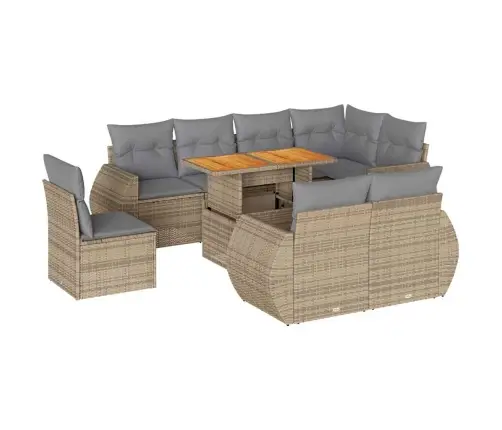 9-Daļīgs Dārza Dīvānu Komplekts, Matrači, Bēša Pe Rotangpalma Vidaxl