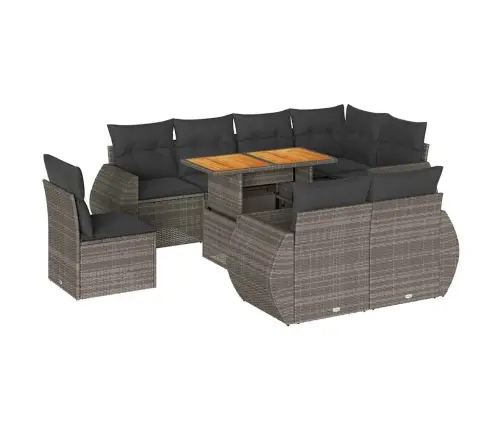 9-Daļīgs Dārza Dīvāna Komplekts Ar Matračiem, Pelēks Pe Pinums Vidaxl