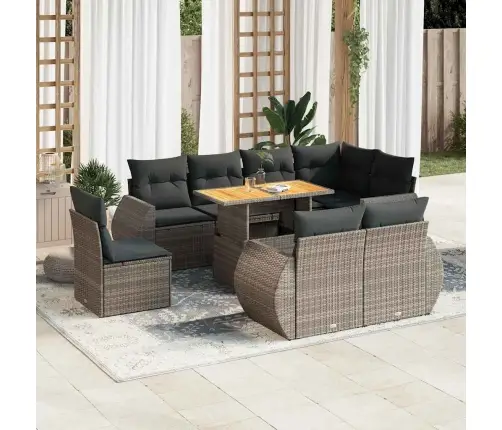 9-Daļīgs Dārza Dīvāna Komplekts Ar Matračiem, Pelēks Pe Pinums Vidaxl