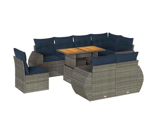 9-Daļīgs Dārza Dīvāna Komplekts Ar Matračiem, Pelēks Pe Pinums Vidaxl