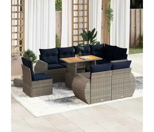 9-Daļīgs Dārza Dīvāna Komplekts Ar Matračiem, Pelēks Pe Pinums Vidaxl