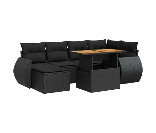 Sofos Komplektas Su Pagalvėlėmis, 7 Dalių, Juodas, Poliratanas