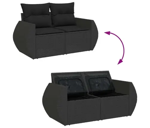 Sofos Komplektas Su Pagalvėlėmis, 7 Dalių, Juodas, Poliratanas