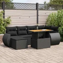 Sofos Komplektas Su Pagalvėlėmis, 7 Dalių, Juodas, Poliratanas