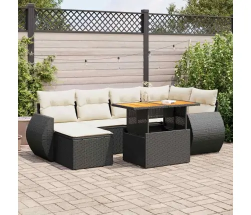 7-Daļīgs Dārza Dīvāna Komplekts Ar Matračiem, Melna Pe Vidaxl