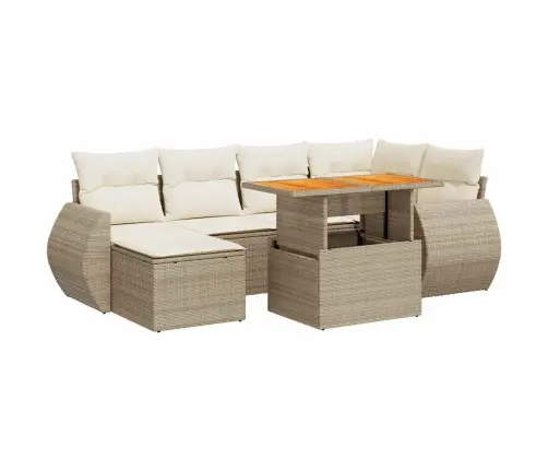 7-Daļīgs Dārza Dīvāna Komplekts, Matrači, Bēša Pe Rotangpalma Vidaxl