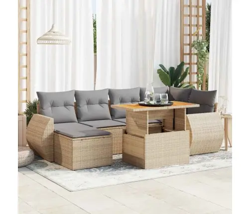 Sofos Komplektas Su Pagalvėlėmis, 7 Dalių, Smėlio, Poliratanas Sofos Komplektas Su Pagalvėlėmis, 7 Dalių, Smėlio, Poliratanas