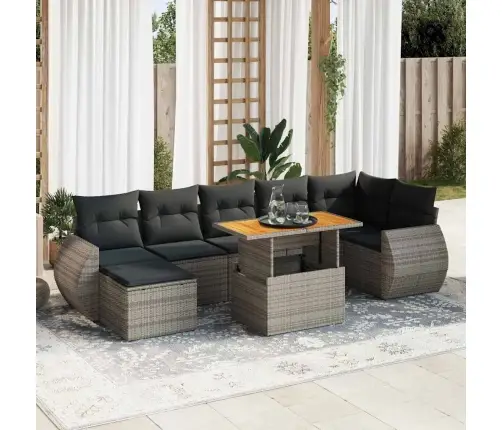 8-Daļīgs Dārza Dīvāna Komplekts Ar Matračiem, Pelēks Pe Pinums Vidaxl