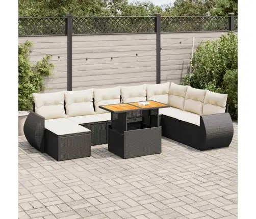9-Daļīgs Dārza Dīvāna Komplekts, Matrači, Melna Pe Rotangpalma Vidaxl