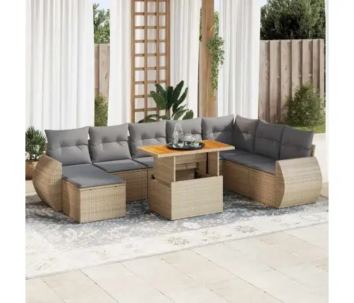 9-Daļīgs Dārza Dīvānu Komplekts, Matrači, Bēša Pe Rotangpalma Vidaxl