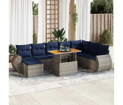 Sofos Komplektas Su Pagalvėlėmis, 9 Dalių, Pilkas, Poliratanas