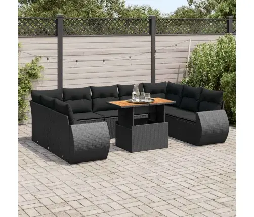 10-Daļīgs Dārza Dīvāna Komplekts, Matrači, Melna Pe Rotangpalma Vidaxl