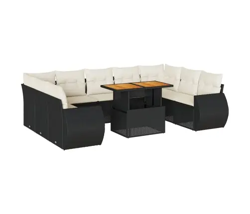 10-Daļīgs Dārza Dīvāna Komplekts, Matrači, Melna Pe Rotangpalma Vidaxl