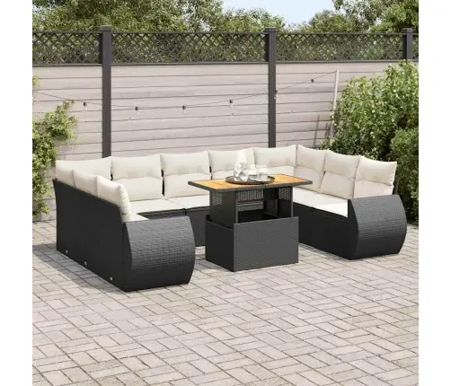 10-Daļīgs Dārza Dīvāna Komplekts, Matrači, Melna Pe Rotangpalma Vidaxl