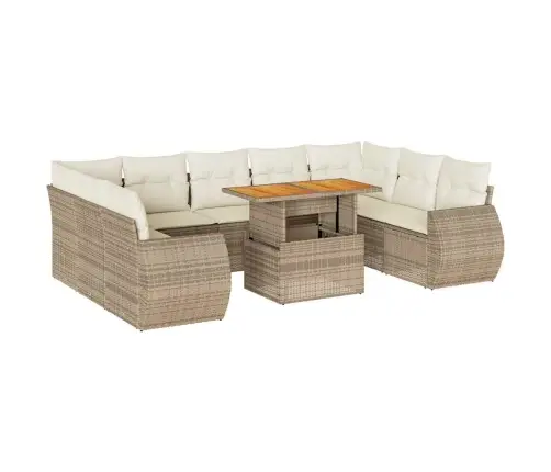 10-Daļīgs Dārza Dīvāna Komplekts, Matrači, Bēša Pe Rotangpalma Vidaxl