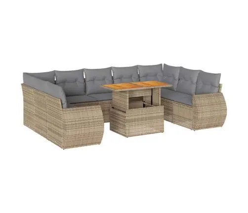 10-Daļīgs Dārza Dīvāna Komplekts, Matrači, Bēša Pe Rotangpalma Vidaxl