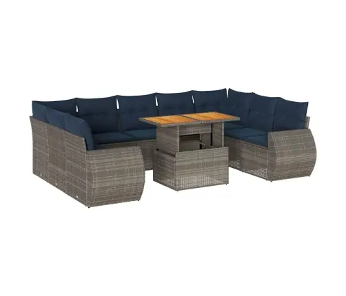 10-Daļīgs Dārza Dīvāna Komplekts Ar Matračiem, Pelēks Pe Pinums Vidaxl