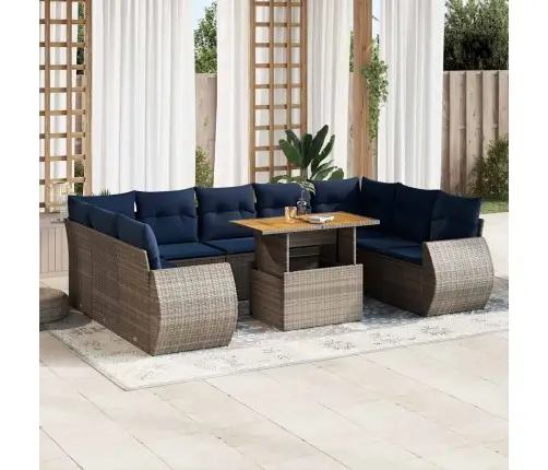 10-Daļīgs Dārza Dīvāna Komplekts Ar Matračiem, Pelēks Pe Pinums Vidaxl