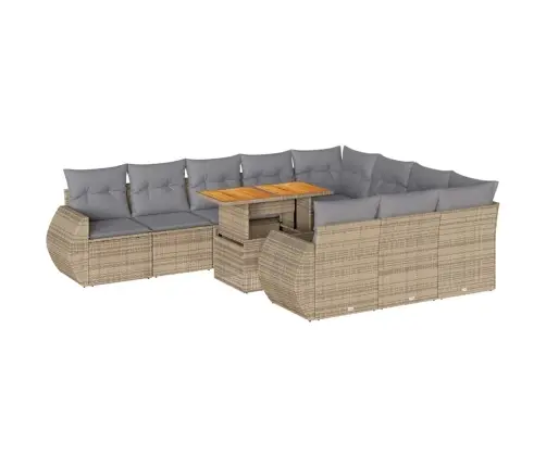 11-Daļīgs Dārza Dīvāna Komplekts, Matrači, Bēša Pe Rotangpalma Vidaxl