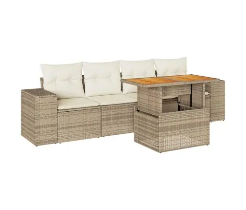 5-Daļīgs Dārza Dīvāna Komplekts, Matrači, Bēša Pe Rotangpalma Vidaxl