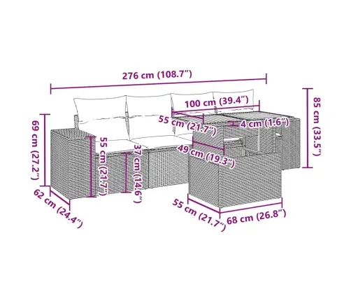 Sofos Komplektas Su Pagalvėlėmis, 5 Dalių, Smėlio, Poliratanas