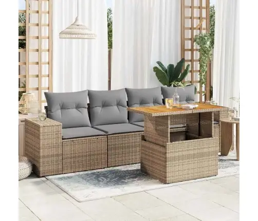 Sofos Komplektas Su Pagalvėlėmis, 5 Dalių, Smėlio, Poliratanas