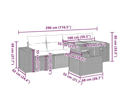 5-Daļīgs Dārza Dīvāna Komplekts Ar Matračiem, Pelēks Pe Pinums Vidaxl