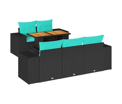 Sofos Komplektas Su Pagalvėlėmis, 6 Dalių, Juodas, Poliratanas