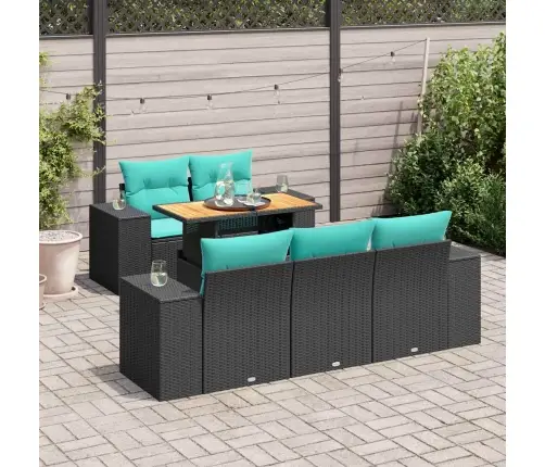 Sofos Komplektas Su Pagalvėlėmis, 6 Dalių, Juodas, Poliratanas