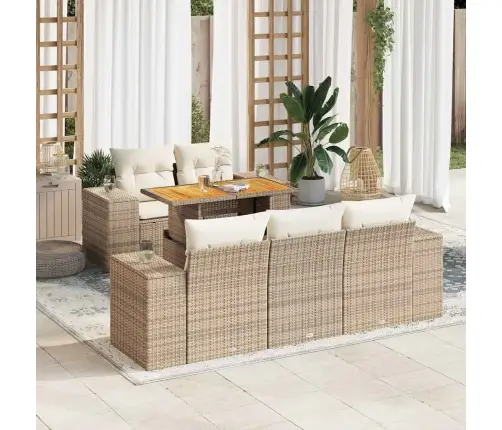 Sofos Komplektas Su Pagalvėlėmis, 6 Dalių, Smėlio, Poliratanas