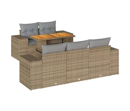 6-Daļīgs Dārza Dīvāna Komplekts, Matrači, Bēša Pe Rotangpalma Vidaxl