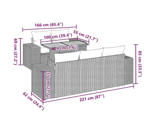 6-Daļīgs Dārza Dīvāna Komplekts, Matrači, Bēša Pe Rotangpalma Vidaxl
