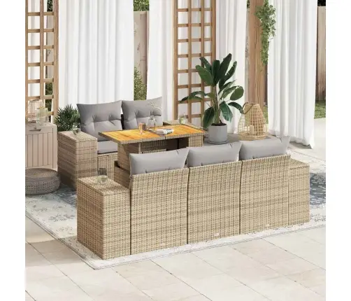 6-Daļīgs Dārza Dīvāna Komplekts, Matrači, Bēša Pe Rotangpalma Vidaxl