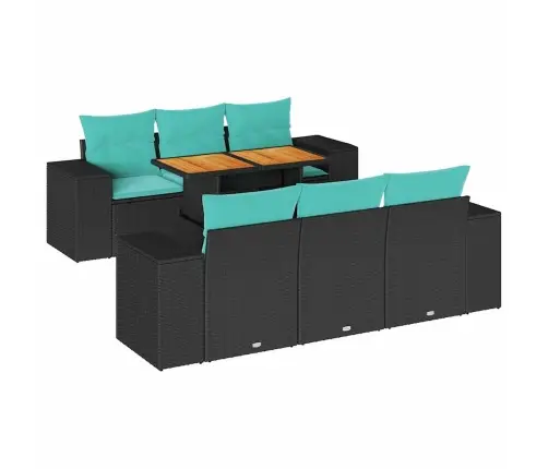 Sofos Komplektas Su Pagalvėlėmis, 7 Dalių, Juodas, Poliratanas