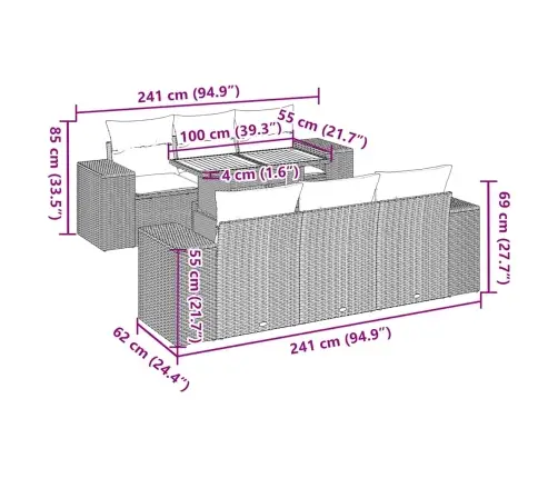 Sofos Komplektas Su Pagalvėlėmis, 7 Dalių, Juodas, Poliratanas