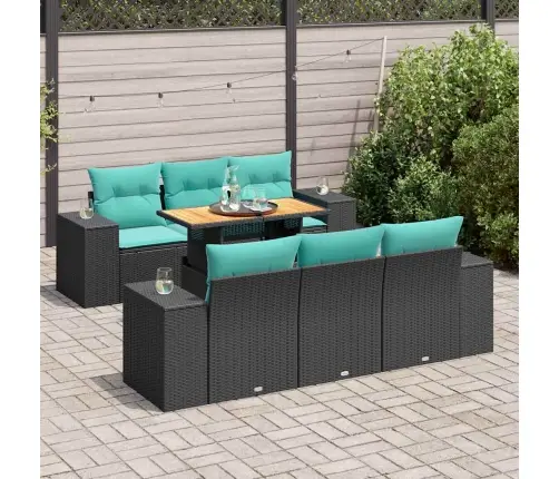 Sofos Komplektas Su Pagalvėlėmis, 7 Dalių, Juodas, Poliratanas