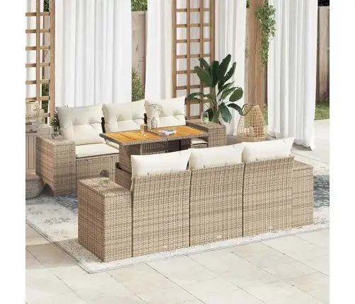 Sofos Komplektas Su Pagalvėlėmis, 7 Dalių, Smėlio, Poliratanas