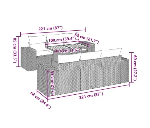 7-Daļīgs Dārza Dīvāna Komplekts, Matrači, Pelēka Pe Rotangpalma Vidaxl