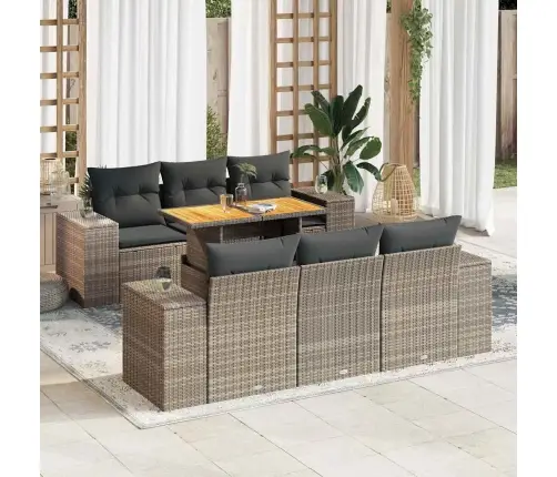 7-Daļīgs Dārza Dīvāna Komplekts, Matrači, Pelēka Pe Rotangpalma Vidaxl