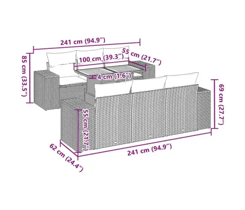 7-Daļīgs Dārza Dīvāna Komplekts, Matrači, Pelēka Pe Rotangpalma Vidaxl