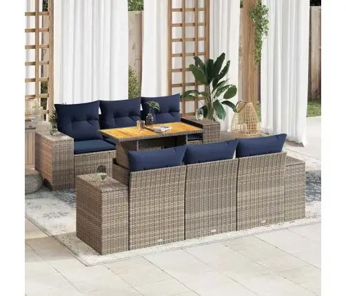 7-Daļīgs Dārza Dīvāna Komplekts, Matrači, Pelēka Pe Rotangpalma Vidaxl